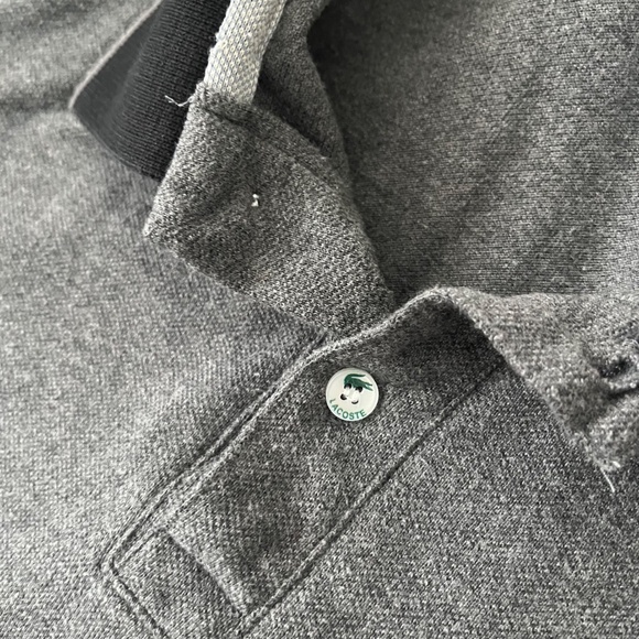 Vintage Lacoste Short Sleeve Polo Shirt Mens L Grey Green Stripe Croc 90s Sport - Picture 5 of 10